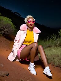 A tall slender African girl under the moonlit trees of Nyika Plateau National Park